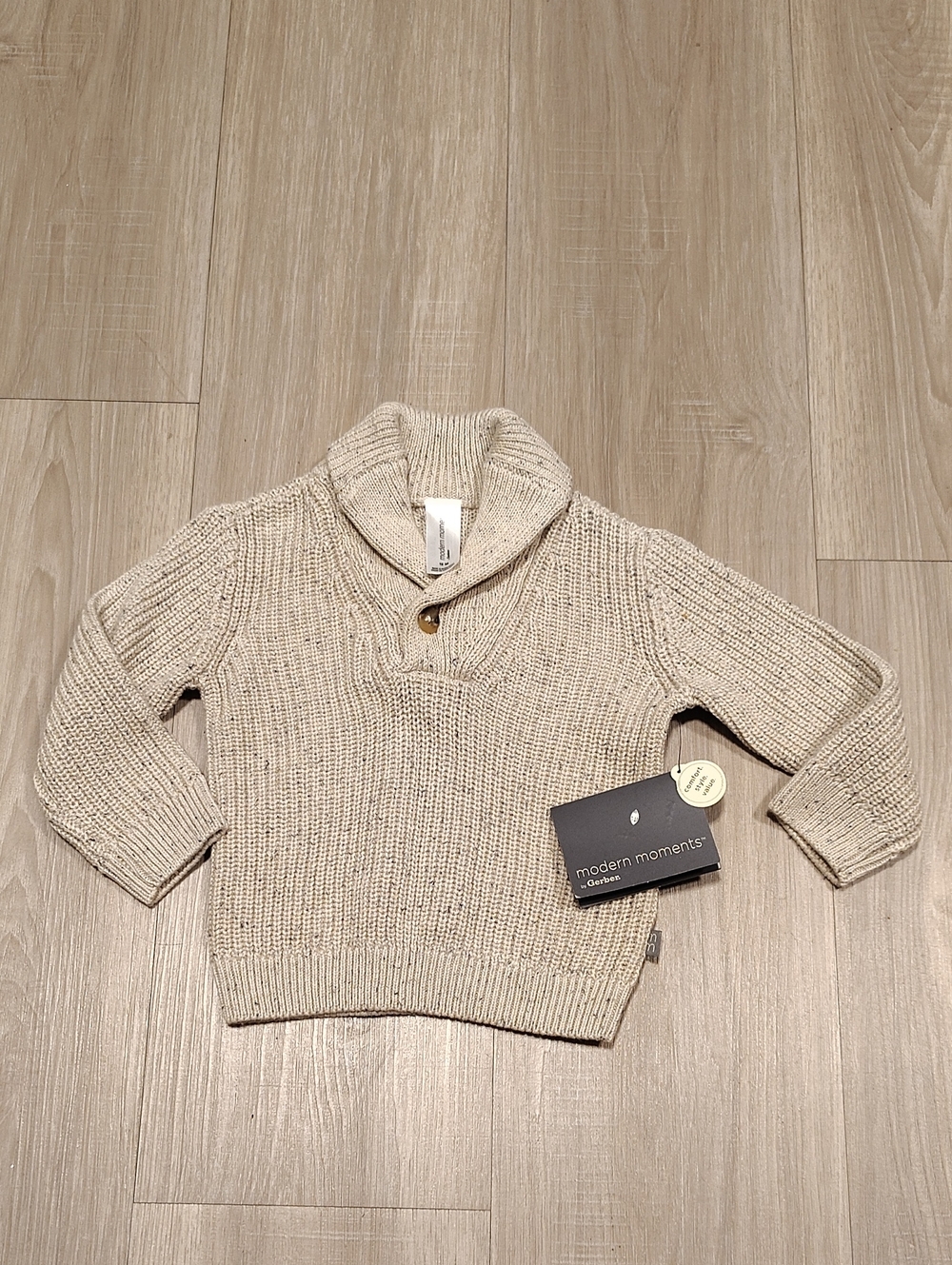 Modern Moments Cream Shawl Collar Knit Sweater for Kids 12 Months